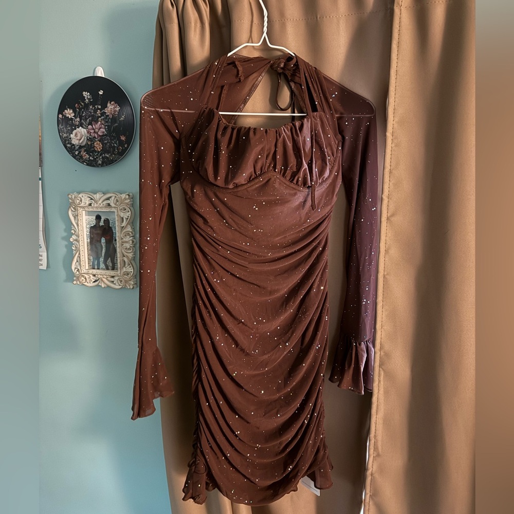 Elegant Brown Long Sleeve Dress